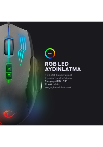 SMX-G38 Claw USB 8 Makro Tuşlu 7200DPI Rgb Ledli Oyuncu Mouse