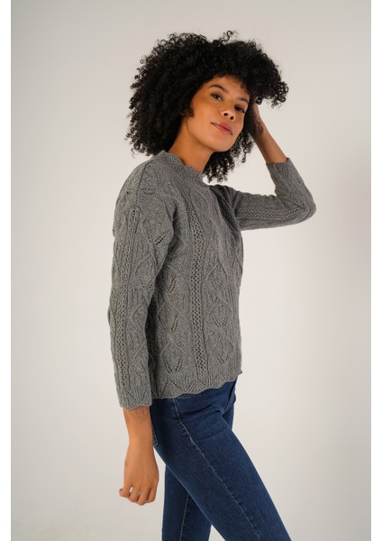 Kadın Gri Saç Örgülü Bisiklet Yaka Yün Kazak TRIST-6144 fiyatları