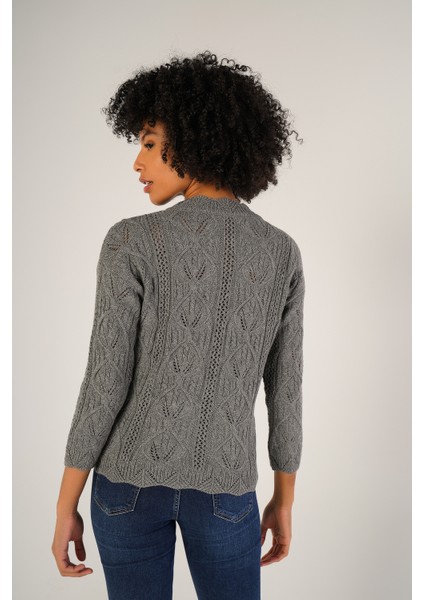 Kadın Gri Saç Örgülü Bisiklet Yaka Yün Kazak TRIST-6144 modelleri