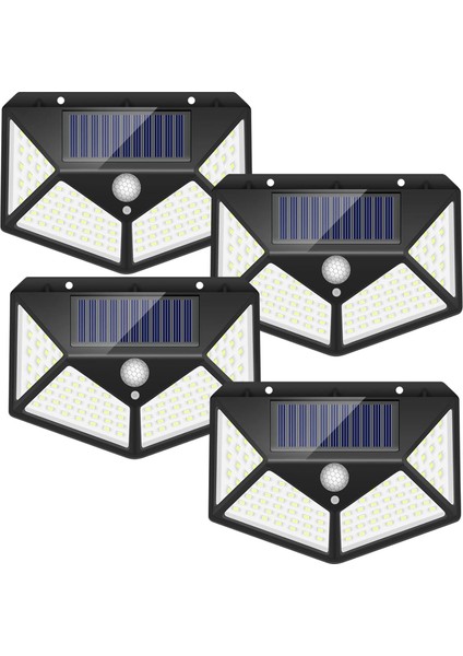 Geniş Açılı Solar LED 100 LED 3 Modlu Harekete Duyarlı Güneş Enerjili Solar LED Suya Dayanıklı Solar Bahçe LED Aydınlatma LED Işık Hareket Sensörlü LED Işık Yüksek Işık Aydınlatma 4 Adet