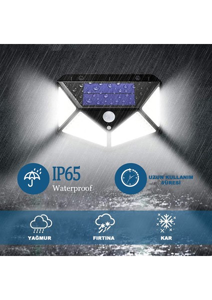 Geniş Açılı Solar LED 100 LED 3 Modlu Harekete Duyarlı Güneş Enerjili Solar LED Suya Dayanıklı Solar Bahçe LED Aydınlatma LED Işık Hareket Sensörlü LED Işık Yüksek Işık Aydınlatma 4 Adet