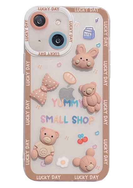 Apple iPhone 14 Uyumlu Kılıf Zebana Bear And Rabbit Silikon Kılıf Kahverengi