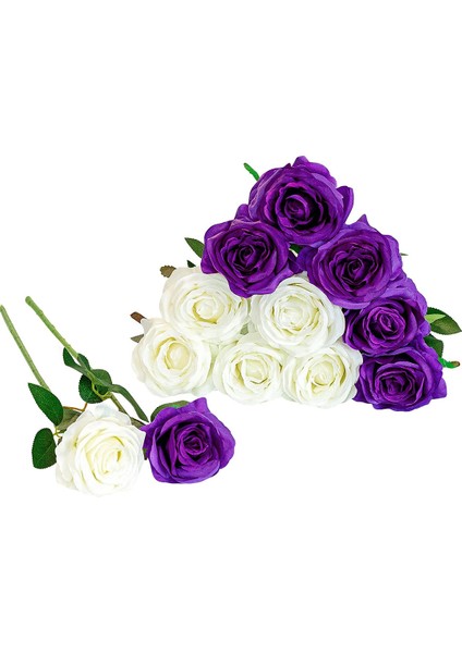 Lot Of 12 Yapay Ipek Gül Beyaz, Mor (Yurt Dışından)