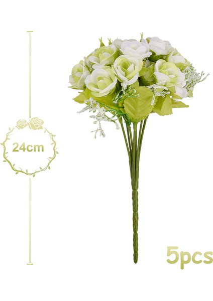 Yapay Gül Çiçekleri, 5'li Çiçek Demeti Beyaz (Yurt Dışından) modelleri