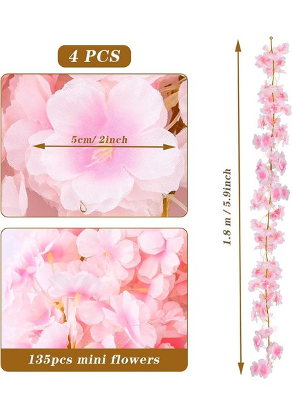 4'lü Set 1.8m Yapay Kiraz Çiçeği Ipek Çelenk Açık Pembe (Yurt Dışından) modelleri