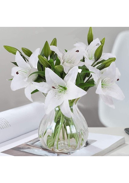 Yapay Çiçekler 5 Adet 5 Tomurcuklu Yapay Zambak Beyaz (Yurt Dışından)