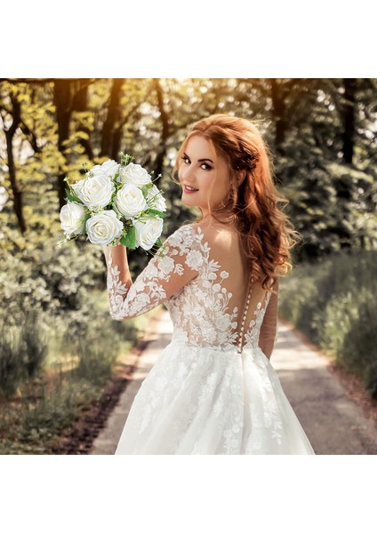 Yapay Çiçek Buketi, 9 Baş, 31 cm Beyaz (Yurt Dışından) indirimleri