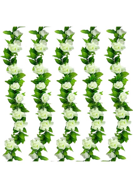 5 Paket Yapay Simülasyon Gül Çelenk Süsleme Beyaz (Yurt Dışından)