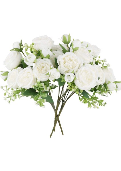 15 Adet Yapay Çiçek Ipek Şakayık Buketi, Beyaz (Yurt Dışından)