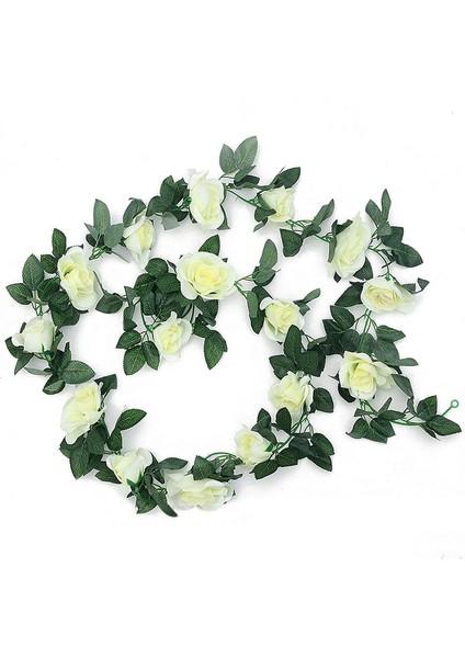 2'li Simüle Gül Çelengi Asma Yaprağı Seti Beyaz Süt, 220 cm (Yurt Dışından)