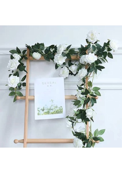 2'li Simüle Gül Çelengi Asma Yaprağı Seti Beyaz Süt, 220 cm (Yurt Dışından) indirimleri