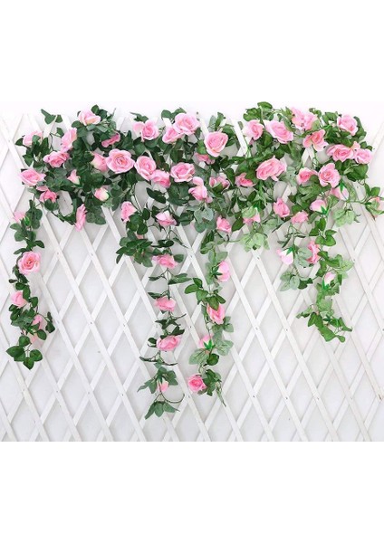 2 Paket 7,2 Fit Yapay Pembe Çelenk Asma Sarmaşıklar Pembe (Yurt Dışından)