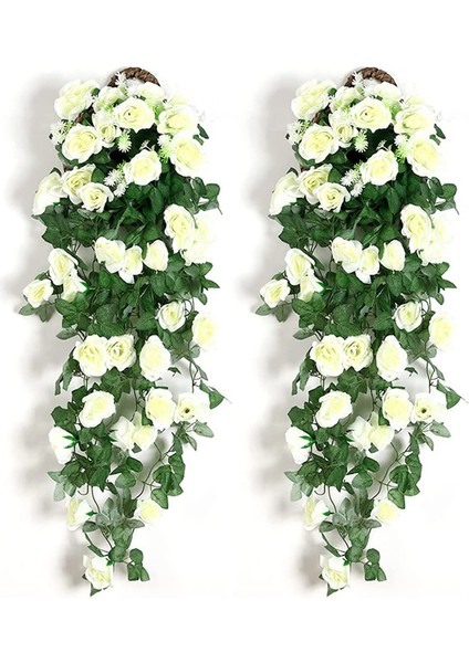 2 Parçalı Yapay Simülasyon Gül Çelenk, 90 Cm, Beyaz (Yurt Dışından)