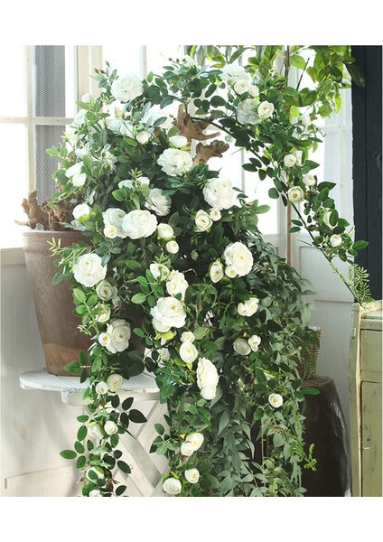 2 Parçalı Yapay Simülasyon Gül Çelenk, 90 Cm, Beyaz (Yurt Dışından) modelleri