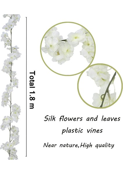 3 Adet Her Fitil 1.8m Yapay Ipek Kiraz Çiçeği Asma Garland Beyaz Süt (Yurt Dışından) modelleri