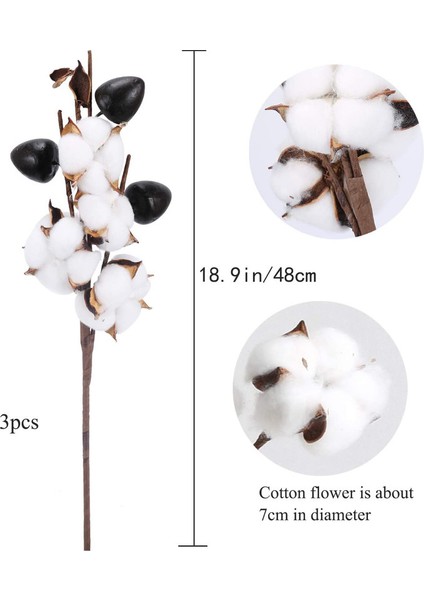 3 Adet Yapay Pamuk Dalı 5 Başlı Doğal Kuru Çiçek Buketi (Yurt Dışından) fiyatları