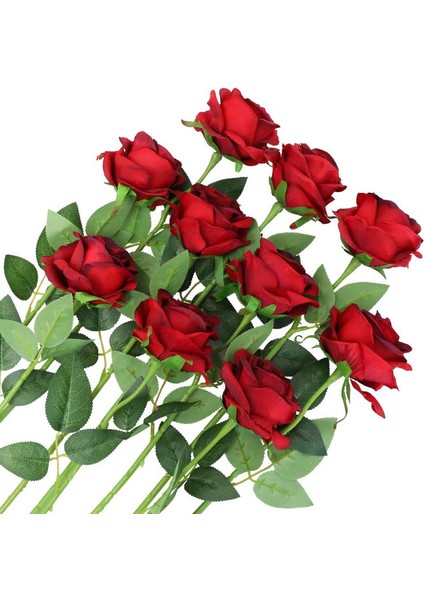10 Adet Buket Süslemesi Için Yapay Gül Koyu Kırmızı Kabarık Güller (Yurt Dışından)