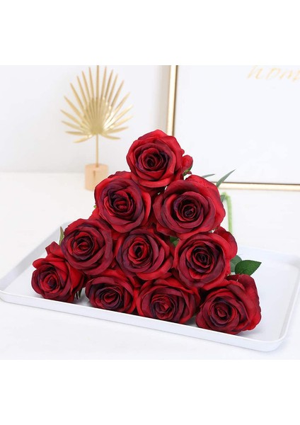 10 Adet Buket Süslemesi Için Yapay Gül Koyu Kırmızı Kabarık Güller (Yurt Dışından) fiyatları