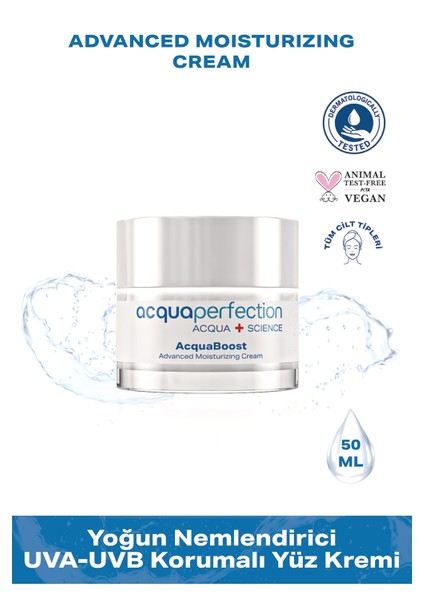 Acqua Perfection Acquaboost Yoğun Nemlendirici & Uva-Uvb Güneş Koruma Spf 30 , Besleyici, Yenileyici, Nemlendirici Yüz Kremi 50ML, Tüm Ciltler Için