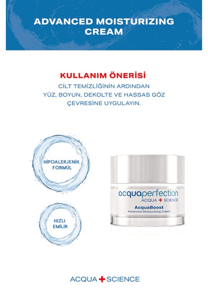 Acqua Perfection Acquaboost Yoğun Nemlendirici & Uva-Uvb Güneş Koruma Spf 30 , Besleyici, Yenileyici, Nemlendirici Yüz Kremi 50ML, Tüm Ciltler Için