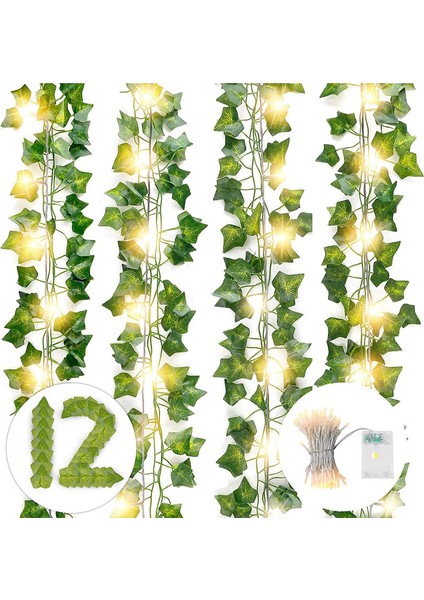 10M 100LED Garland Işıklı 12 Adet Yapay Sarmaşık Bitkisi, 84FT (Yurt Dışından)
