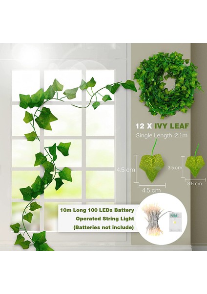 10M 100LED Garland Işıklı 12 Adet Yapay Sarmaşık Bitkisi, 84FT (Yurt Dışından) fiyatları