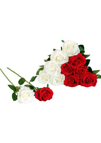 Lot Of 12 Yapay Ipek Gül Beyaz, Kırmızı (Yurt Dışından)