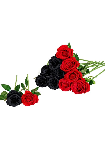 12 Adet Yapay Simülasyon Gül Buketi Siyah, Kırmızı (Yurt Dışından)
