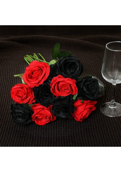 12 Adet Yapay Simülasyon Gül Buketi Siyah, Kırmızı (Yurt Dışından) fiyatları