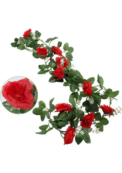 2'li Set, 10 Başlı Yapay Kırmızı Gül Çelengi Kırmızı (Yurt Dışından)