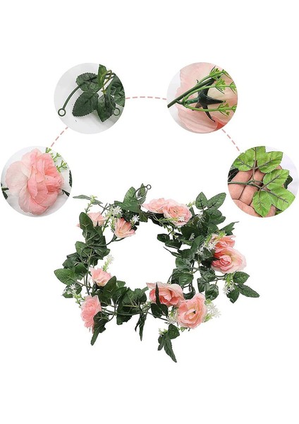 2'li Set, 10 Başlı Yapay Kırmızı Gül Çelengi Pembe (Yurt Dışından) indirimleri
