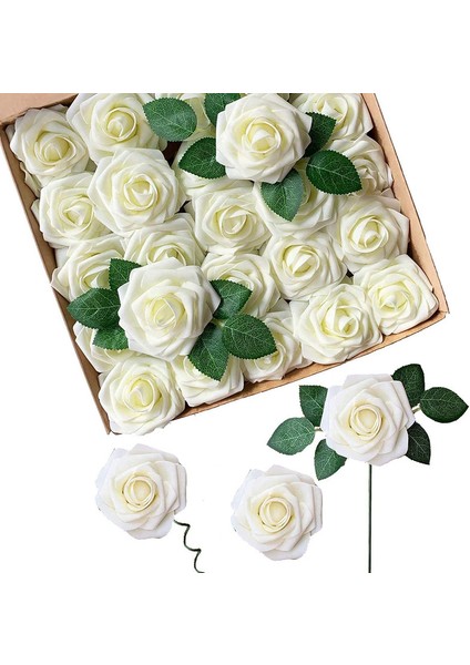 25 Adet Yapay Gül Köpüğü Beyaz Süt (Yurt Dışından)