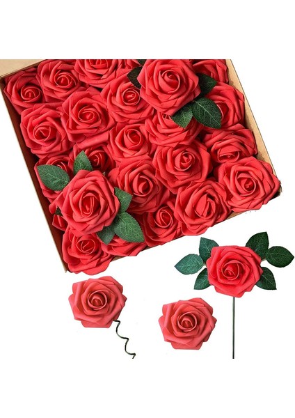 25 Adet Yapay Gül Köpüğü Kırmızı (Yurt Dışından)