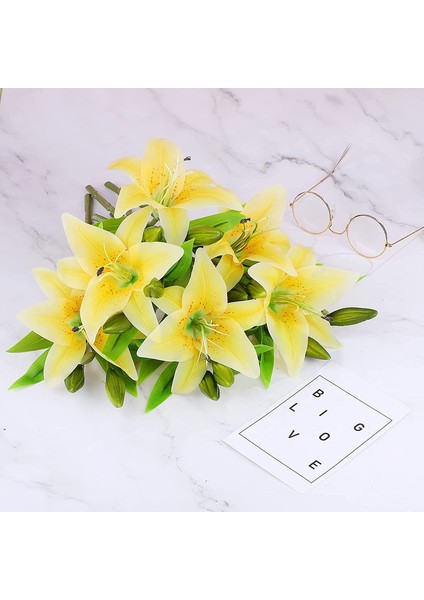 Yapay Çiçekler 5 Adet 5 Tomurcuklu Yapay Zambak Sarı (Yurt Dışından) modelleri
