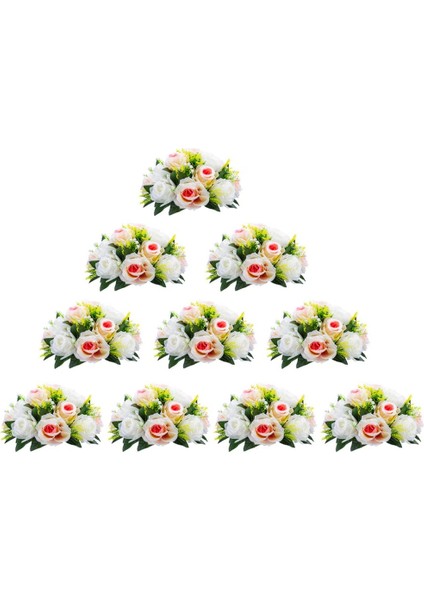 10 Adet Yapay Çiçek, 15 Tabanlı Plastik Gül Başlığı Pembe & Beyaz Şampanya (Yurt Dışından)