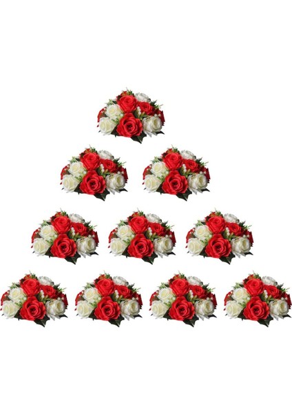 10 Adet Yapay Çiçek, 15 Tabanlı Plastik Gül Başlığı Kırmızı&beyaz (Yurt Dışından)