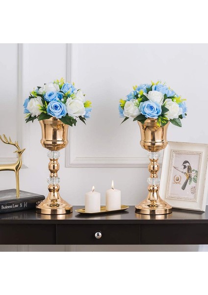 2 Adet Yapay Çiçek, 15 Plastik Gül Başlığı, Tabanlı Mavi&beyaz (Yurt Dışından) fiyatları