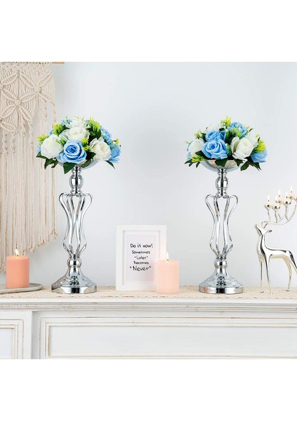 2 Adet Yapay Çiçek, 15 Plastik Gül Başlığı, Tabanlı Mavi&beyaz (Yurt Dışından) modelleri