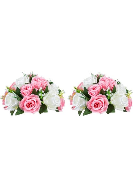 2 Adet Yapay Çiçek, Tabanlı 15 Plastik Gül Başlığı Pembe&beyaz (Yurt Dışından)
