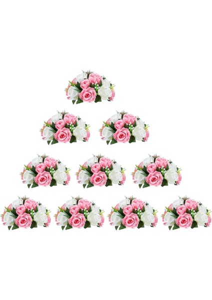 10 Adet Yapay Çiçek, 15 Tabanlı Plastik Gül Başlığı Pembe&beyaz (Yurt Dışından)