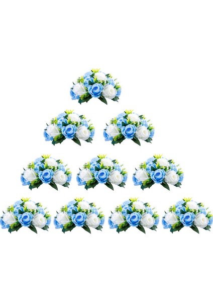 10 Adet Yapay Çiçek, 15 Tabanlı Plastik Gül Başlığı Mavi&beyaz (Yurt Dışından)