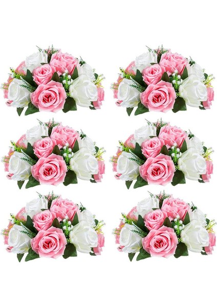 6 Adet Yapay Çiçek, 15 Tabanlı Plastik Gül Başlığı Pembe&beyaz (Yurt Dışından)