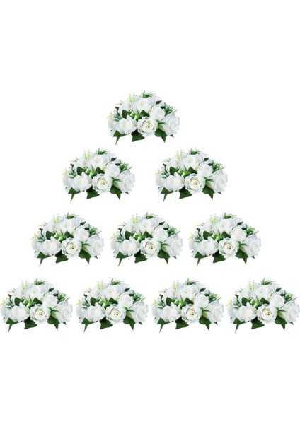10 Adet Yapay Çiçek, 15 Tabanlı Plastik Gül Başlığı Beyaz (Yurt Dışından)