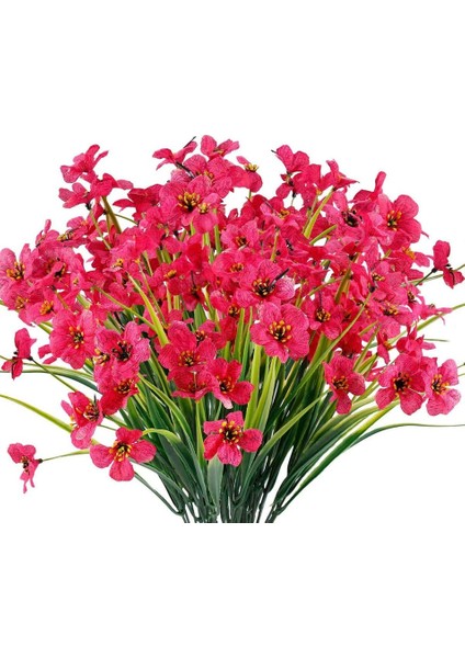 6 Adet Yapay Dekoratif Plastik Çiçek Pembe Kırmızı (Yurt Dışından)