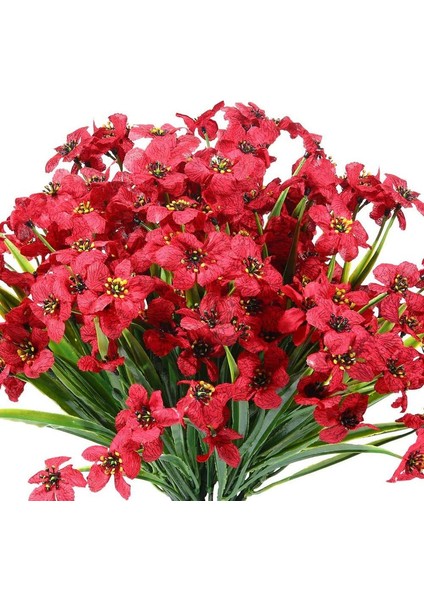 6 Adet Yapay Dekoratif Plastik Çiçek Kırmızı (Yurt Dışından)