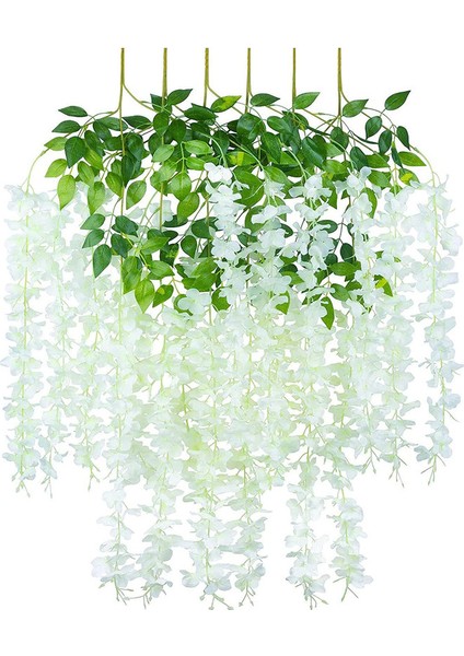 Yapay Morsalkım Asma Çelenk Asılı Çiçekler, 6'lı Beyaz Paket (Yurt Dışından)