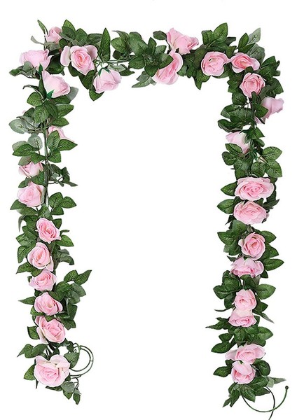 2'li Yapay Asma Çiçek Gül Çelenk Seti 2*2.3 M 16, Açık Pembe (Yurt Dışından)