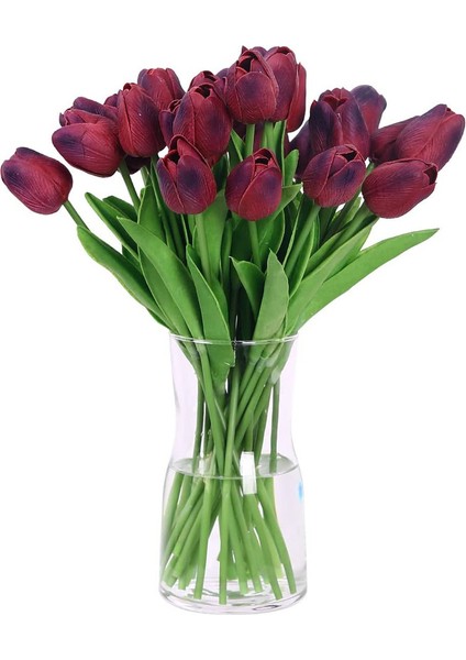 10 Yapay Çiçek Lale Kırmızı Şarap (Yurt Dışından)