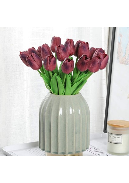 10 Yapay Çiçek Lale Kırmızı Şarap (Yurt Dışından) fırsatları