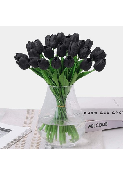 10 Adet Yapay Çiçek Lale Siyah (Yurt Dışından)